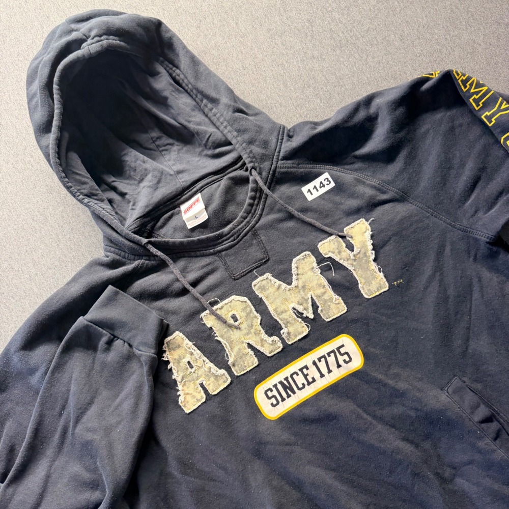 Soffe Mens US Army Strong Hoodie Distressed Camo Logo Navy Blue Large 1143